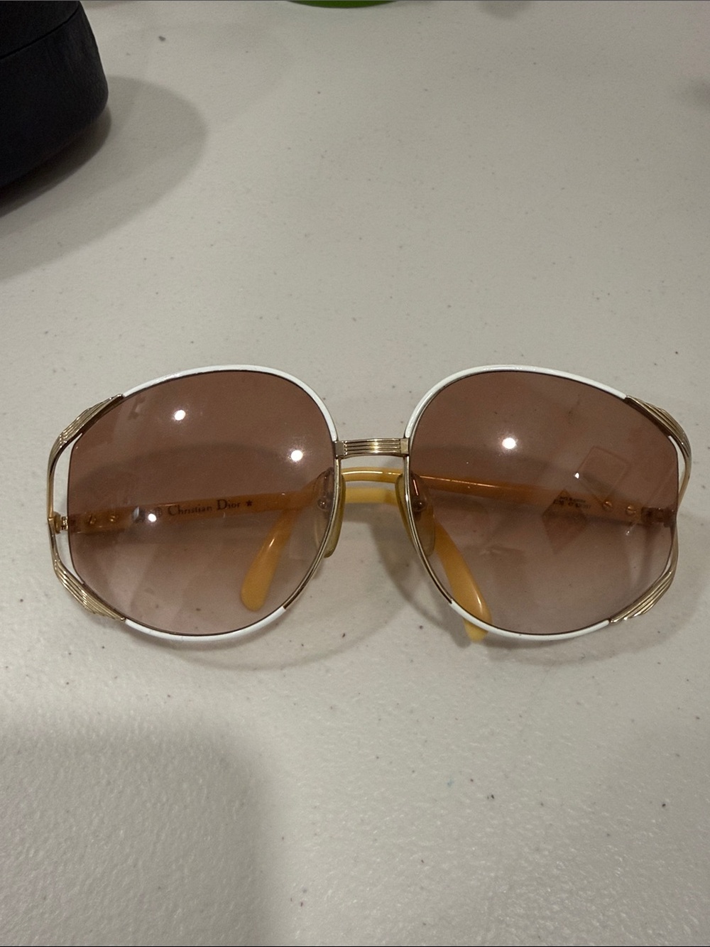Vintage 1980s Dior Round Oversized Sunglasses in Brown and White Gold Accents